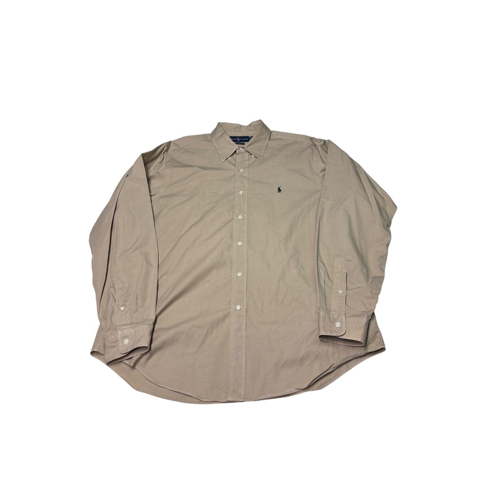 Polo Ralph Lauren Mens XL Tan Classic Fit Long Sleeve‎ Button Down Cotton Shirt